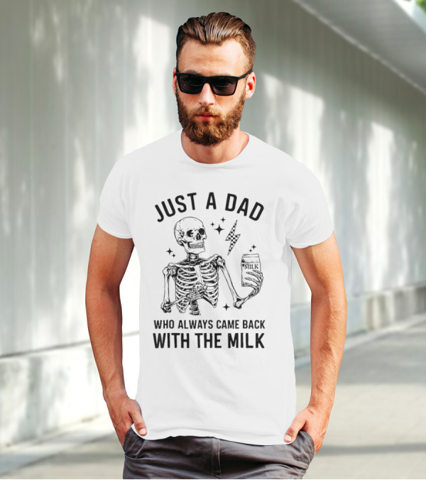 Skeleton Just A Dad Who Always Came Back With The Milk Lightning And Stars T-Shirt