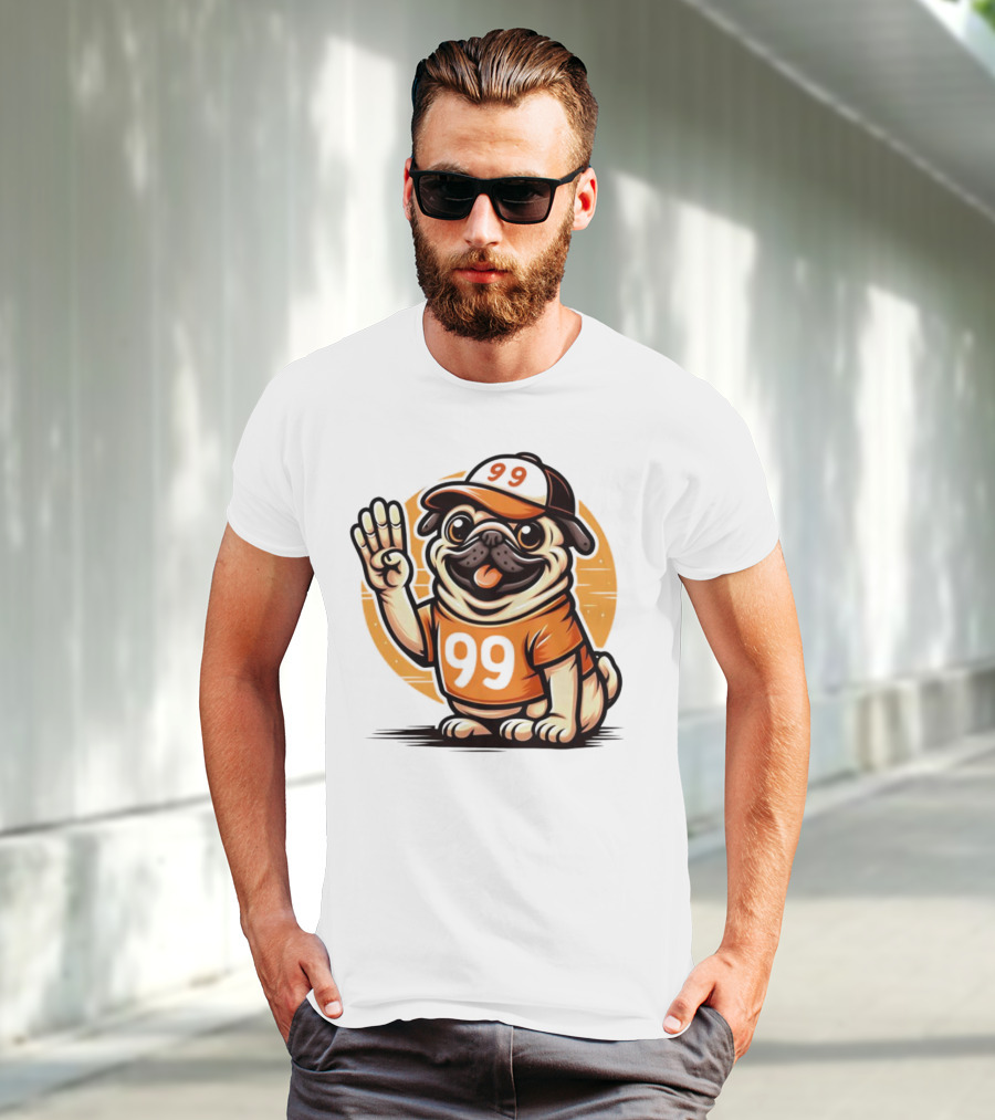 99 Pug Dog Sports Cap And Jersey With Number T-Shirt