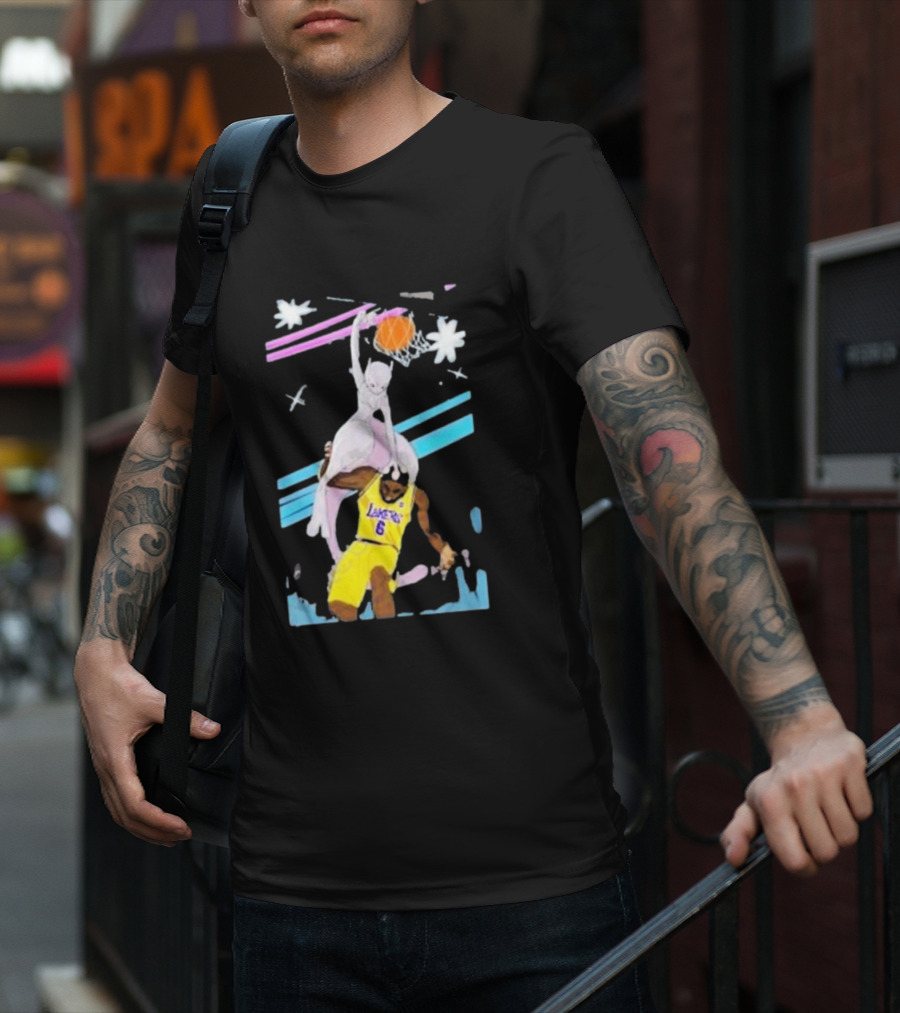 Mewtwo Dunking On Lakers Basketball Star Lebron James T-Shirt