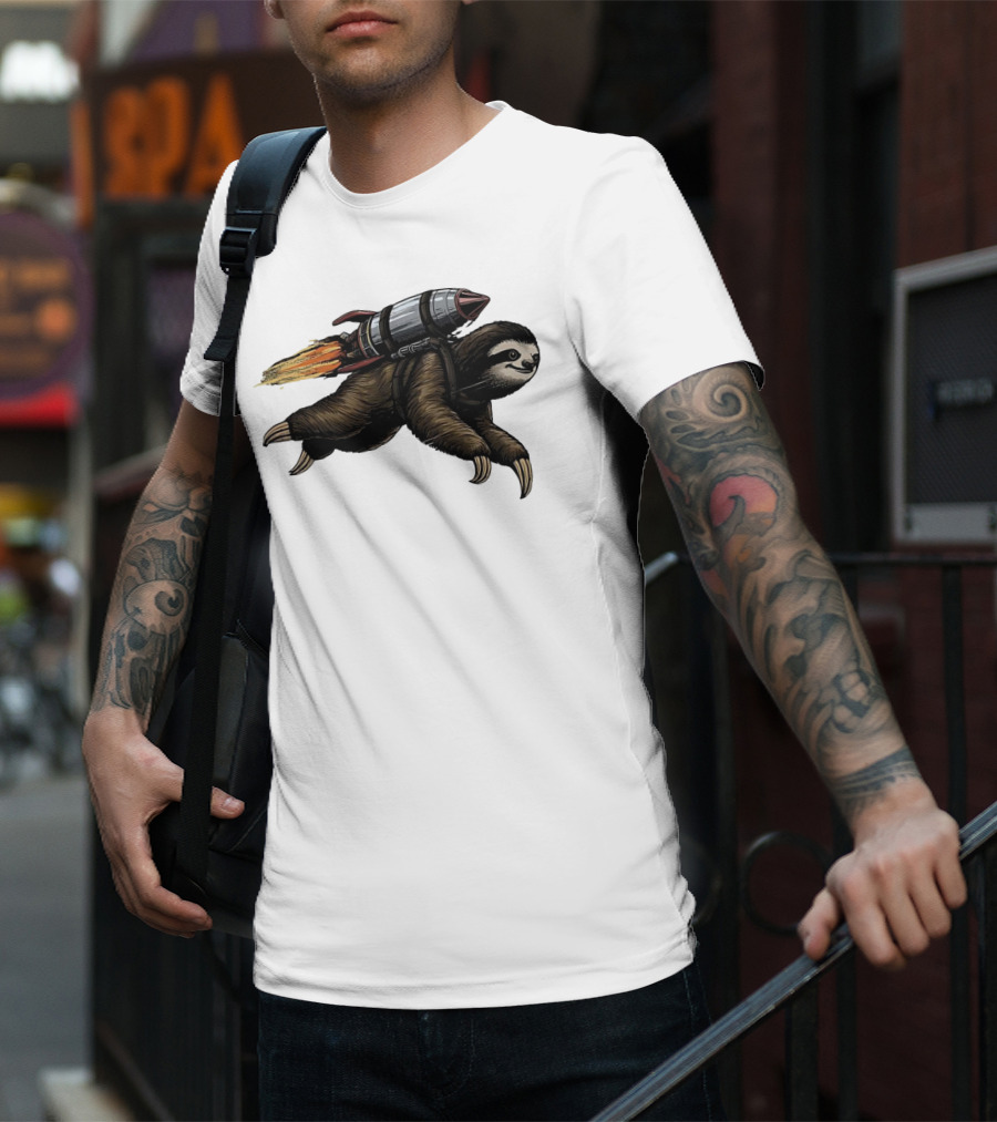 Sloth With Rocket-Powered Jetpack In Flight T-Shirt