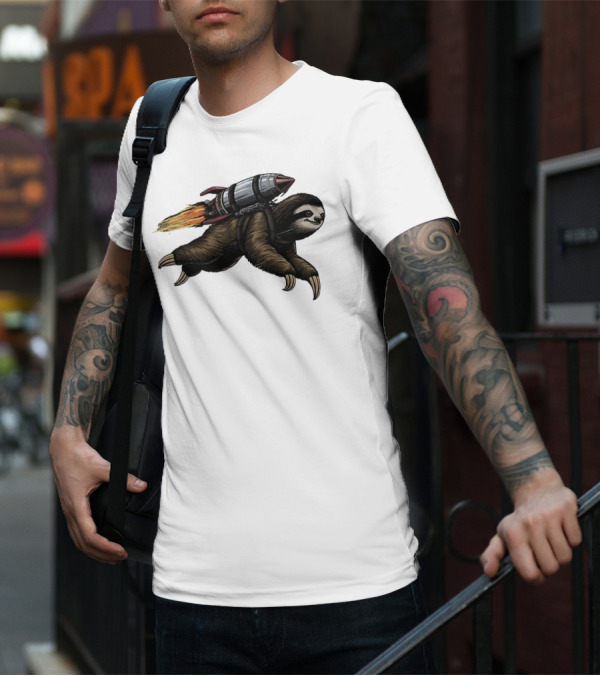 Sloth With Rocket-Powered Jetpack In Flight T-Shirt