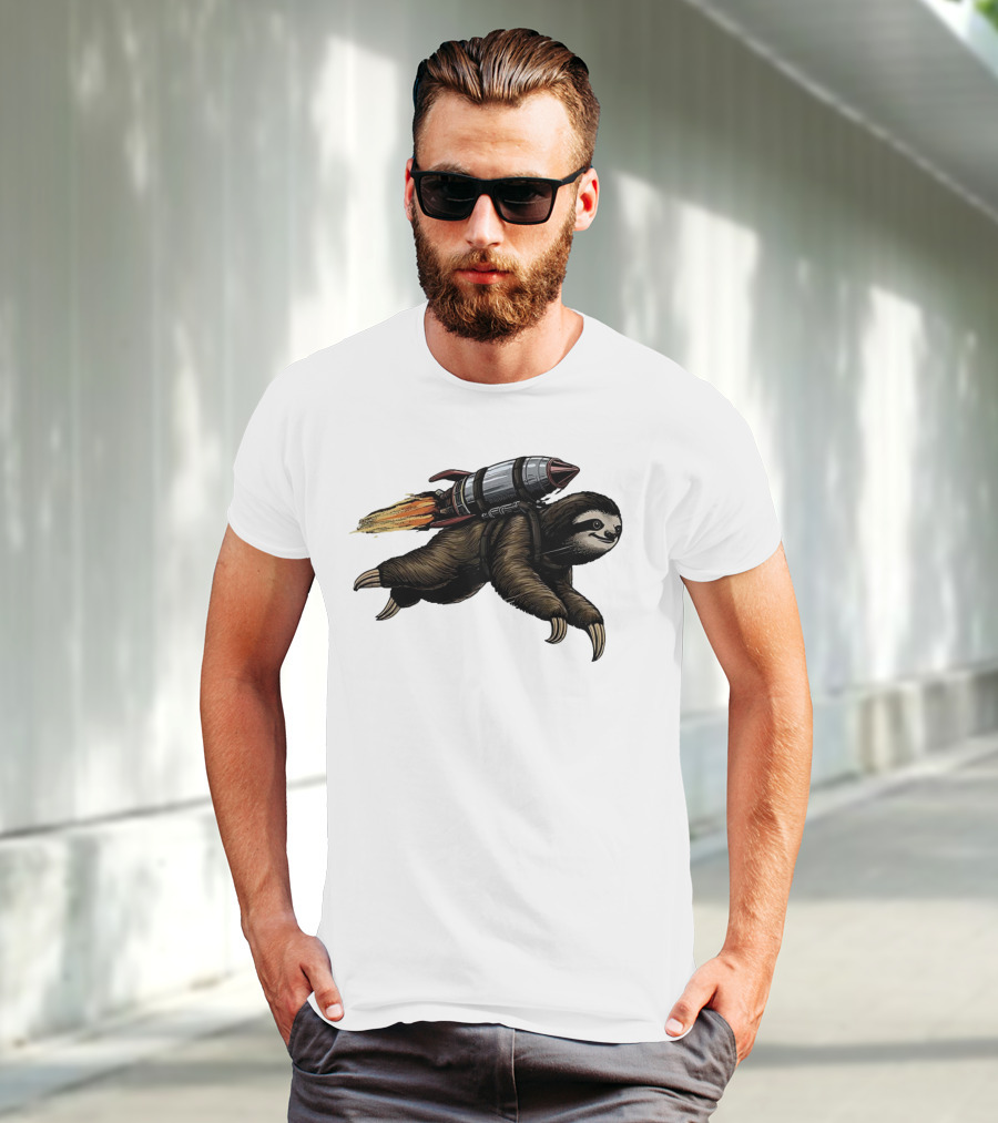 Sloth With Rocket-Powered Jetpack In Flight T-Shirt