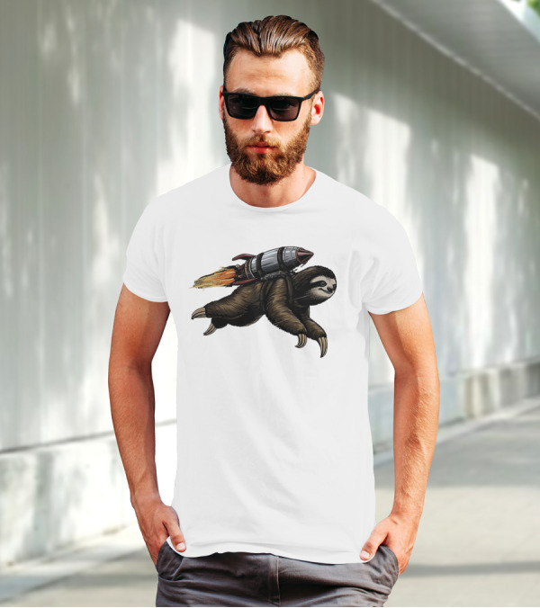 Sloth With Rocket-Powered Jetpack In Flight T-Shirt