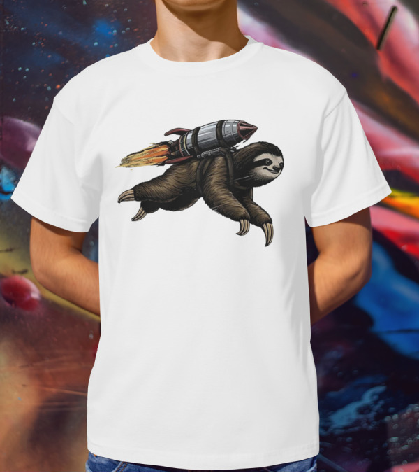 Sloth With Rocket-Powered Jetpack In Flight T-Shirt