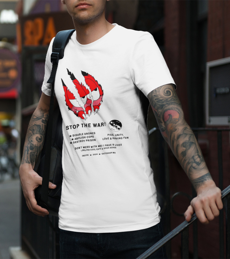 Garfield Stop The War Disable Drones Abolish Cops Destroy Prison Piss Unity Love Having Fun T-Shirt