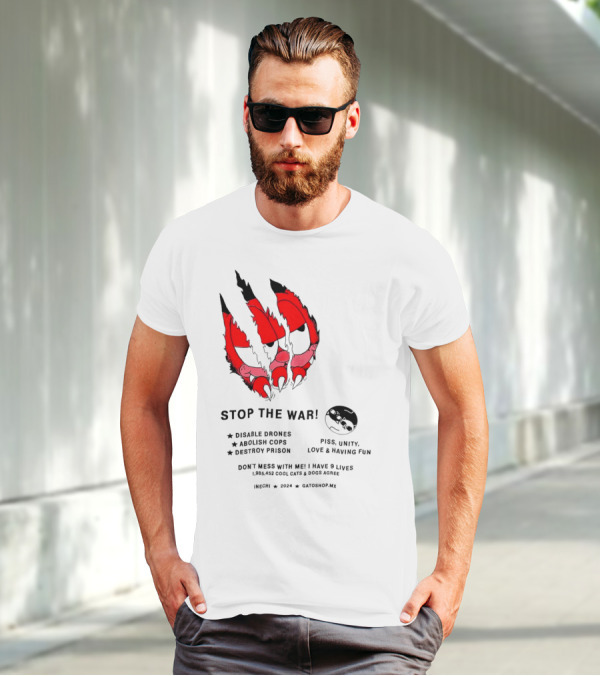 Garfield Stop The War Disable Drones Abolish Cops Destroy Prison Piss Unity Love Having Fun T-Shirt