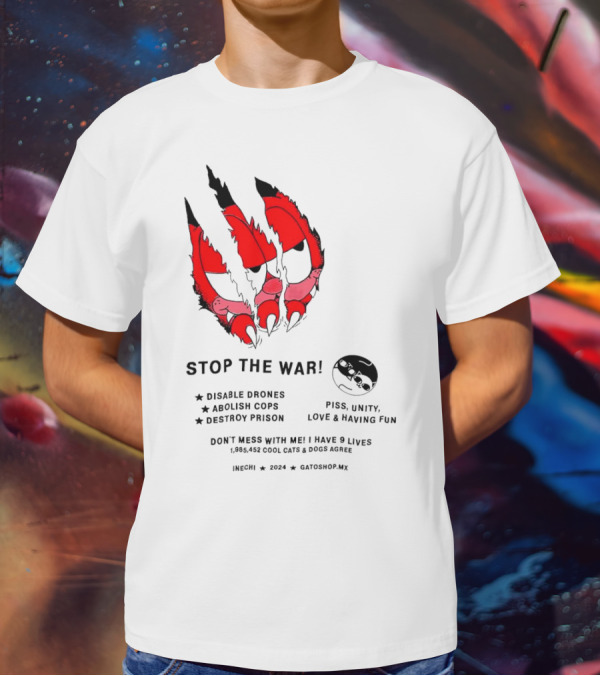 Garfield Stop The War Disable Drones Abolish Cops Destroy Prison Piss Unity Love Having Fun T-Shirt
