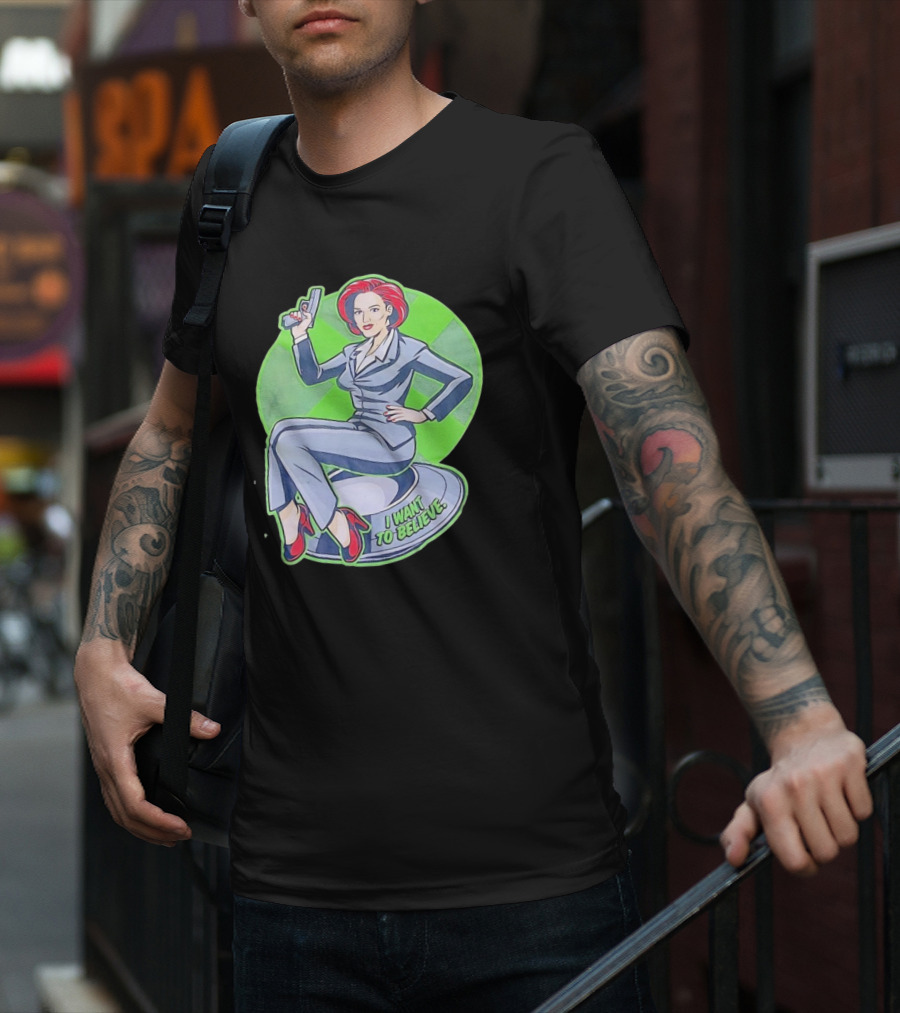 Gillian Anderson I Want To Believe Retro Cartoon Alien T-Shirt