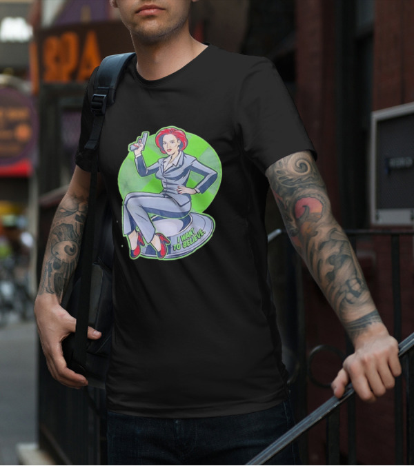 Gillian Anderson I Want To Believe Retro Cartoon Alien T-Shirt