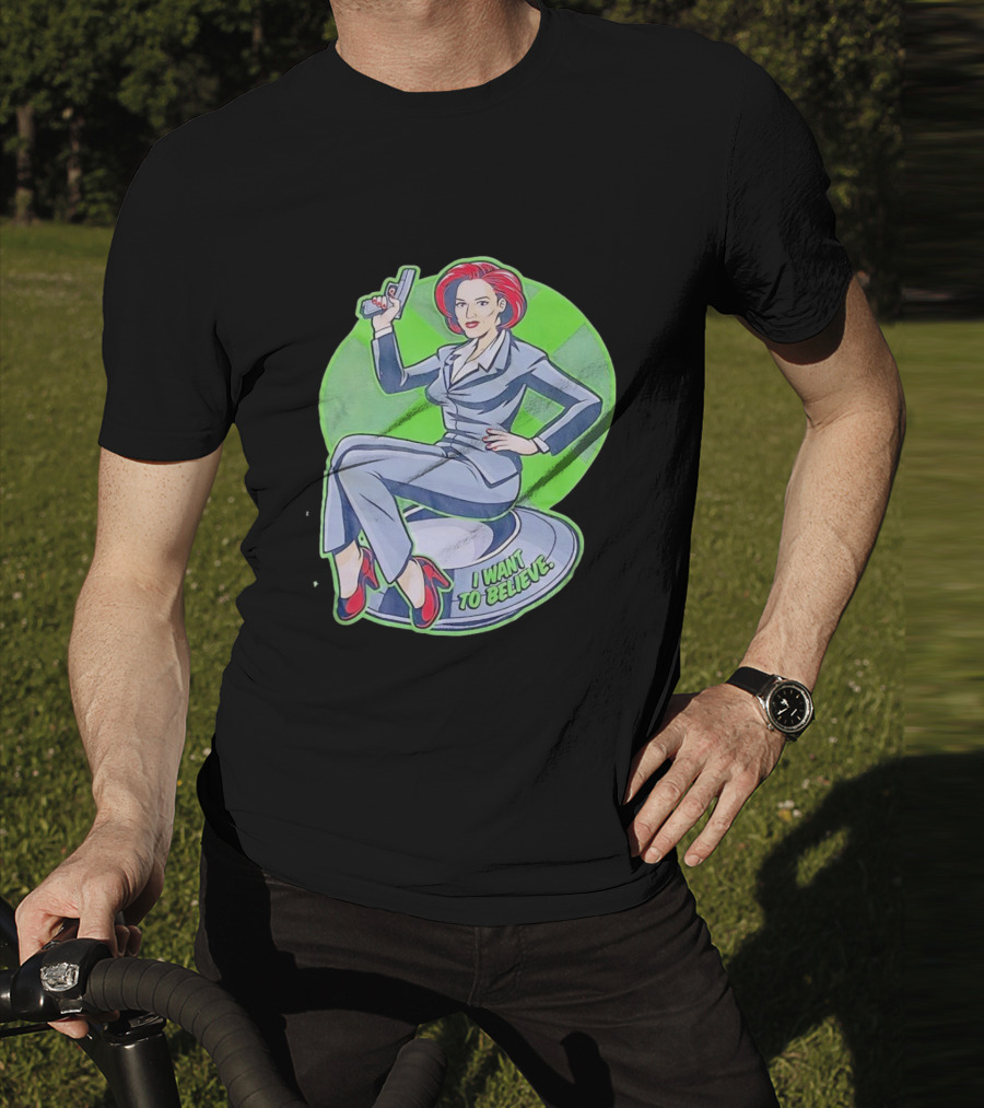 Gillian Anderson I Want To Believe Retro Cartoon Alien T-Shirt