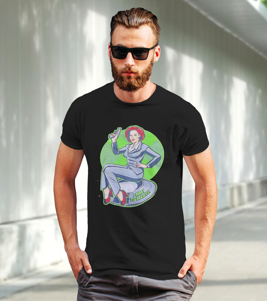 Gillian Anderson I Want To Believe Retro Cartoon Alien T-Shirt