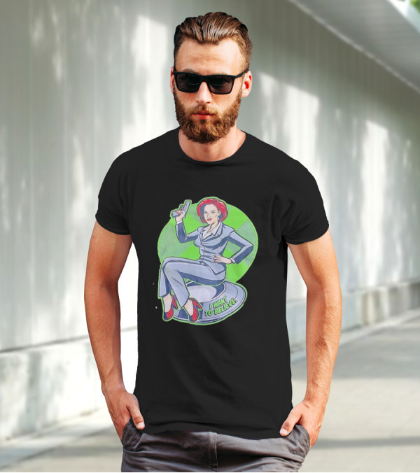 Gillian Anderson I Want To Believe Retro Cartoon Alien T-Shirt
