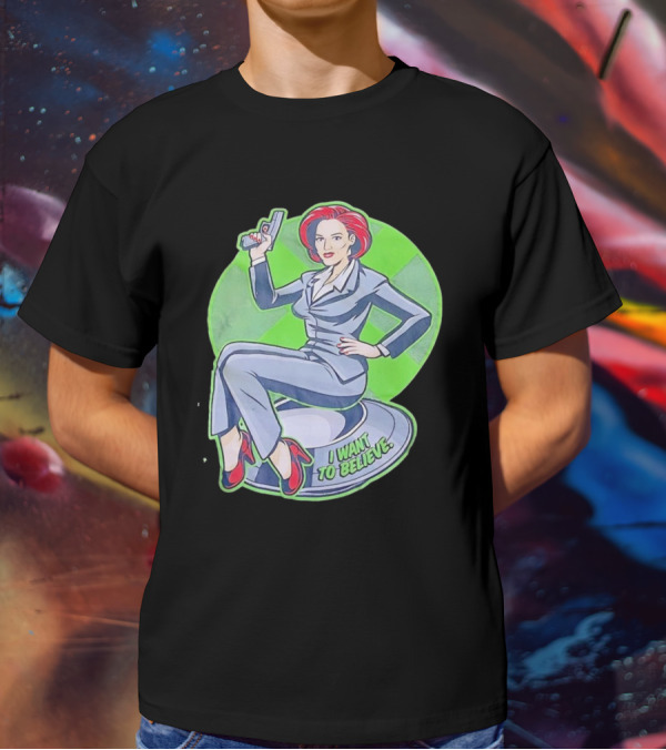 Gillian Anderson I Want To Believe Retro Cartoon Alien T-Shirt