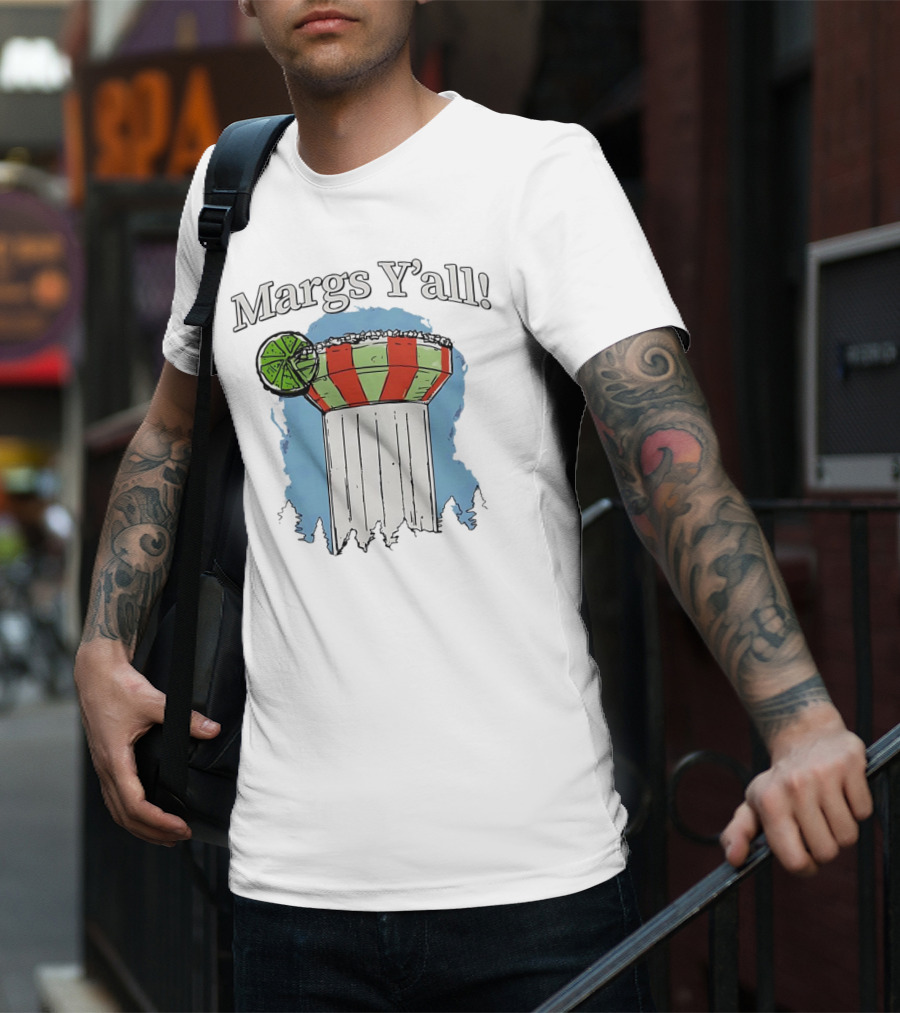 Margs Y'all Margarita Glass Water Tower Lime Slice T-Shirt