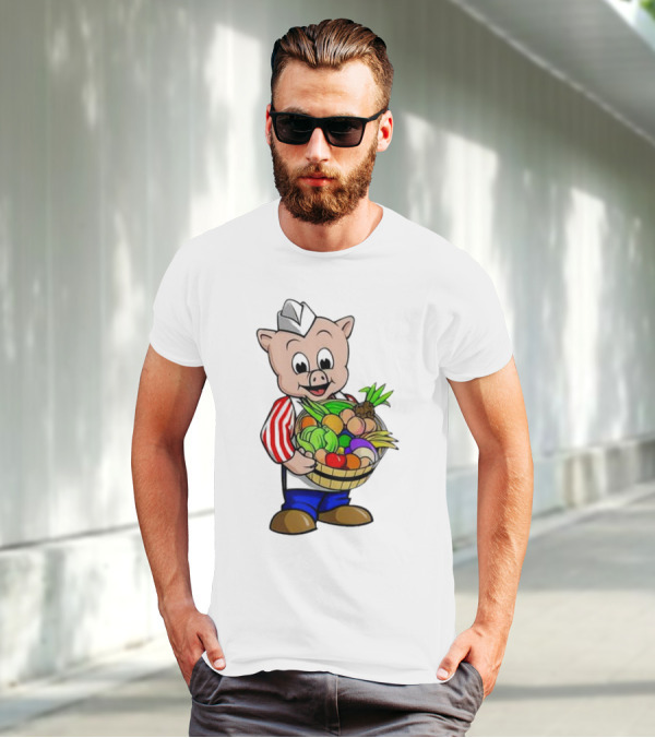 Piggly Wiggly Palmetto Pig With Basket Of Fresh Vegetables T-Shirt