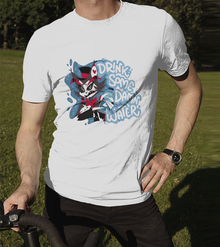 Drink Some Damn Water Wolf Holding Bottle T-Shirt