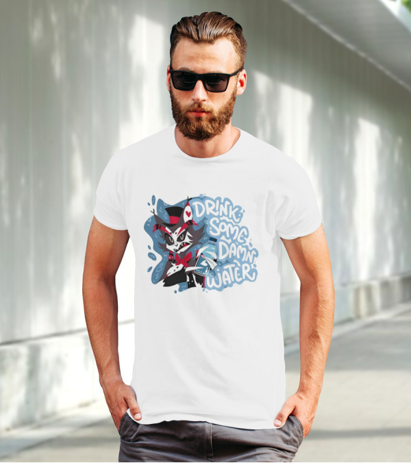 Drink Some Damn Water Wolf Holding Bottle T-Shirt