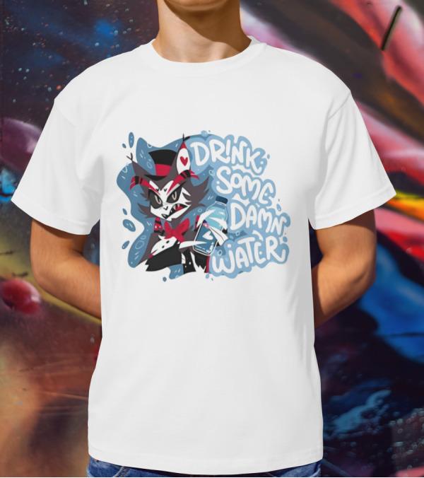 Drink Some Damn Water Wolf Holding Bottle T-Shirt