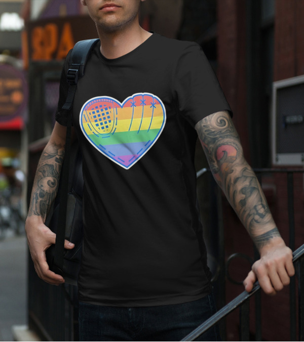 Pride Rainbow Striped Baseball Glove Heart T-Shirt