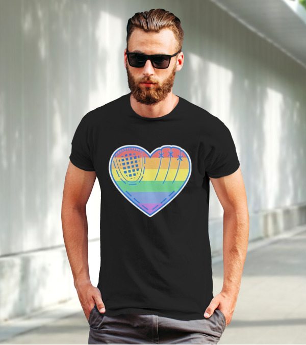 Pride Rainbow Striped Baseball Glove Heart T-Shirt