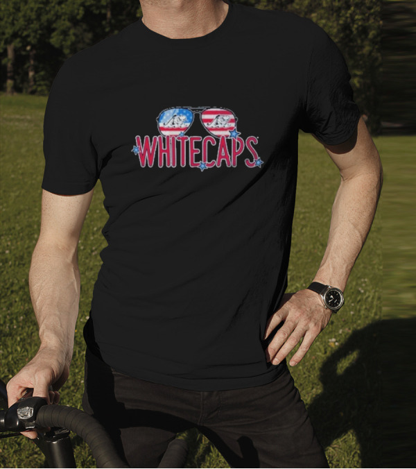 Whitecaps Sunglasses American Flag Stars T-Shirt