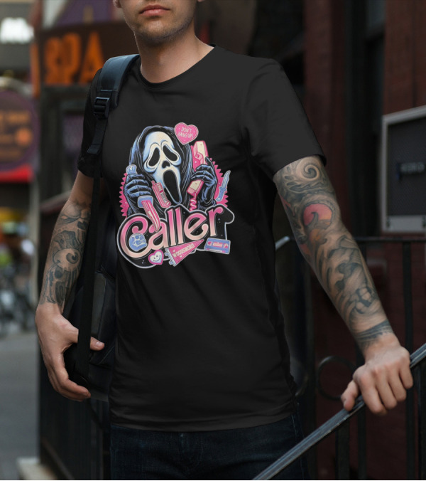 Caller Ghostface Woodsboro Don't Hang Up Pink Telephone Knife T-Shirt