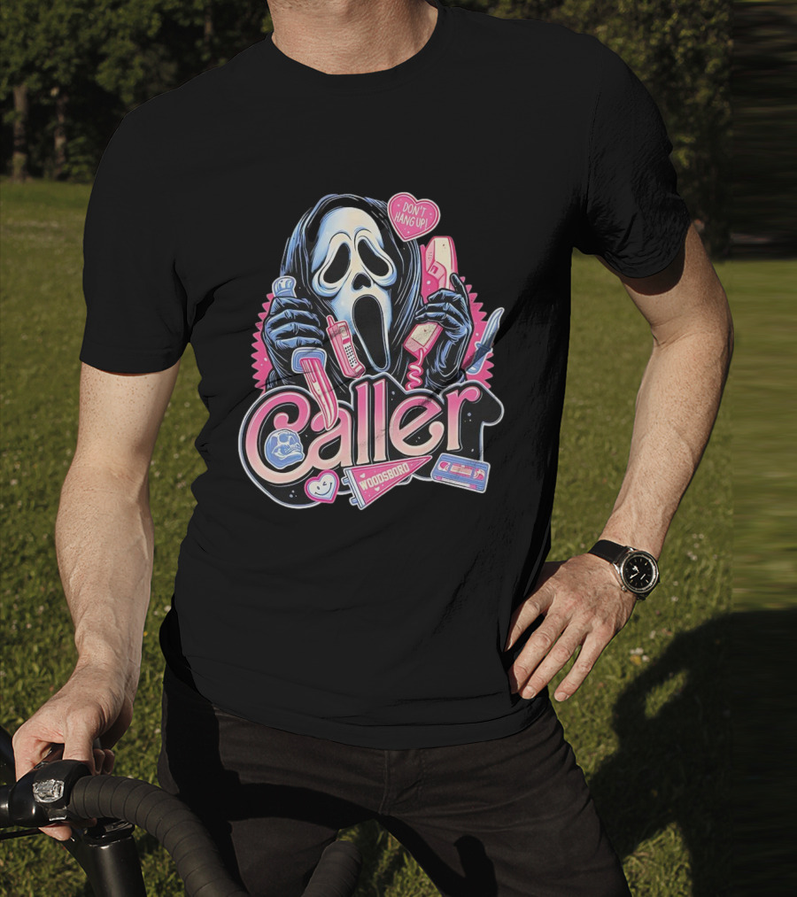 Caller Ghostface Woodsboro Don't Hang Up Pink Telephone Knife T-Shirt