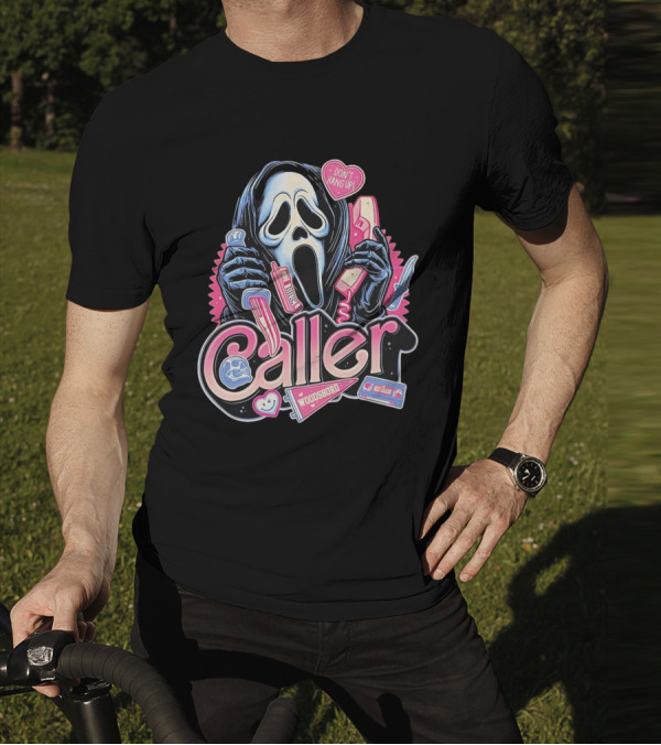 Caller Ghostface Woodsboro Don't Hang Up Pink Telephone Knife T-Shirt