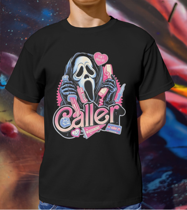 Caller Ghostface Woodsboro Don't Hang Up Pink Telephone Knife T-Shirt