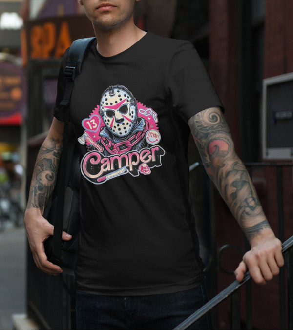 Camper 13 Jason Voorhees Mask And Chains With Ax And Knife Friyay Hearts T-Shirt
