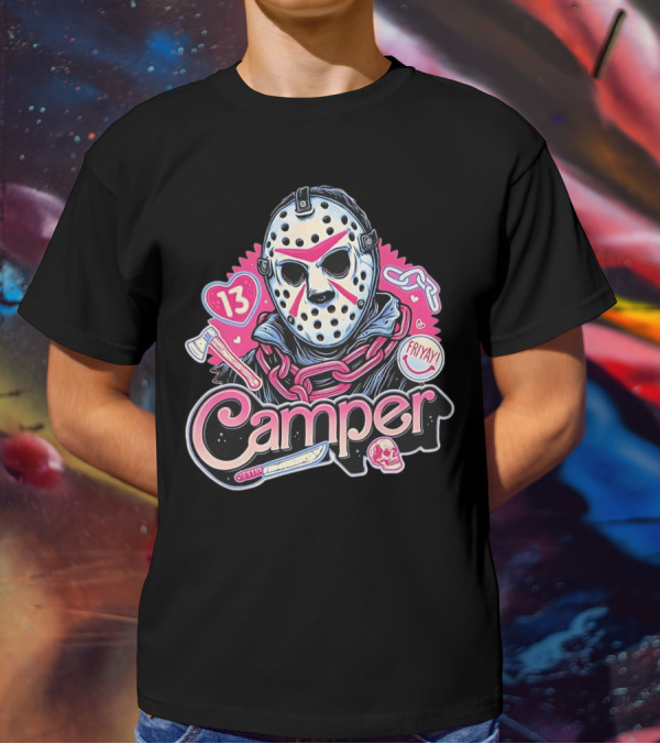 Camper 13 Jason Voorhees Mask And Chains With Ax And Knife Friyay Hearts T-Shirt