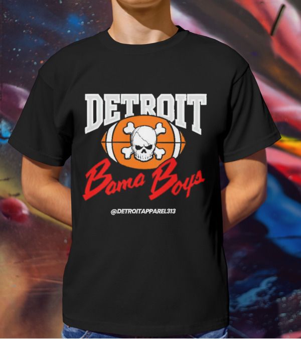 Detroit Bama Boys Skull Football @DetroitApparel313 T-Shirt
