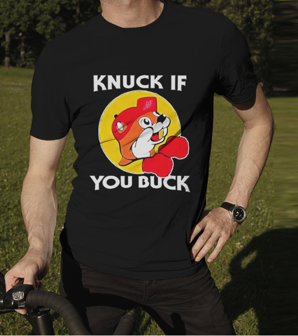 Knuck If You Buck Buc Ees Logo Red Cap Yellow Circle Boxing Gloves T-Shirt