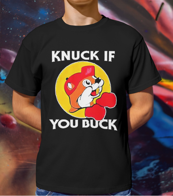 Knuck If You Buck Buc Ees Logo Red Cap Yellow Circle Boxing Gloves T-Shirt