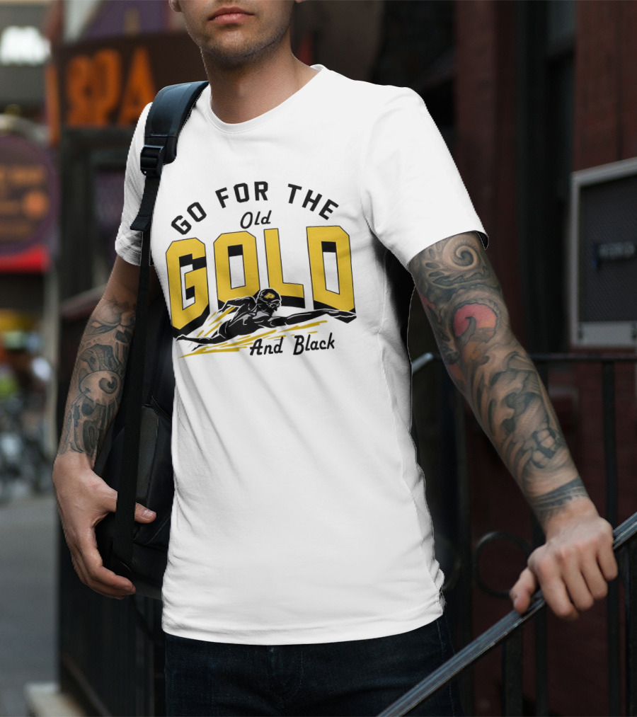 Go For The Old Gold And Black Gold Letters Swimming Scene T-Shirt