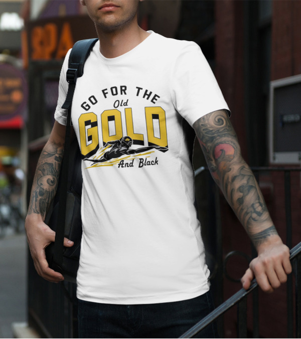 Go For The Old Gold And Black Gold Letters Swimming Scene T-Shirt