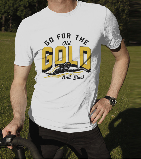 Go For The Old Gold And Black Gold Letters Swimming Scene T-Shirt