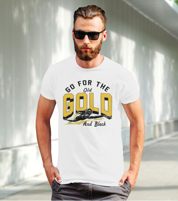 Go For The Old Gold And Black Gold Letters Swimming Scene T-Shirt