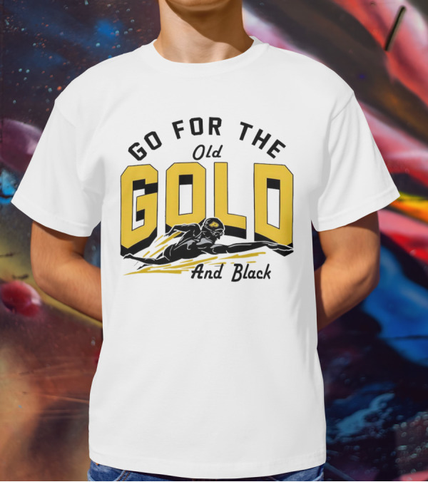 Go For The Old Gold And Black Gold Letters Swimming Scene T-Shirt