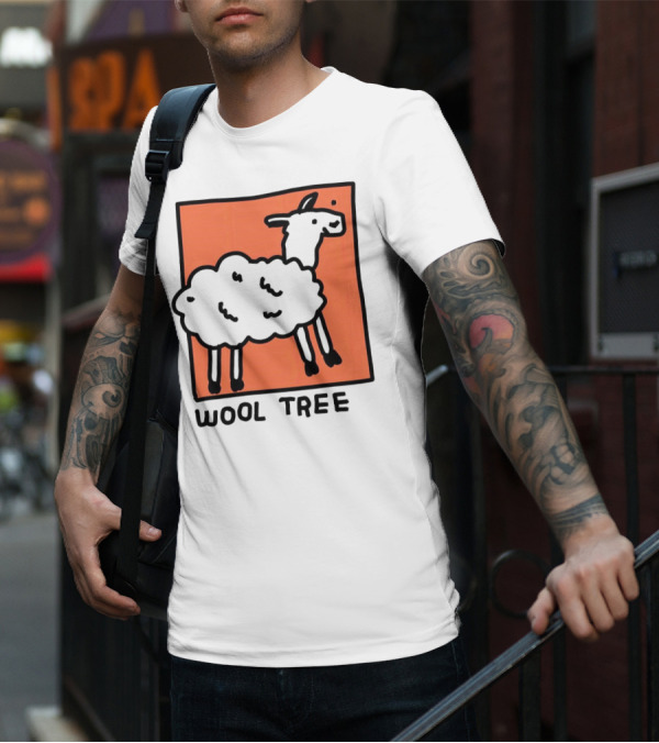Wool Tree Black Sheep Illustration On Orange Background T-Shirt