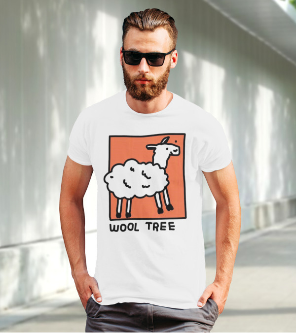 Wool Tree Black Sheep Illustration On Orange Background T-Shirt
