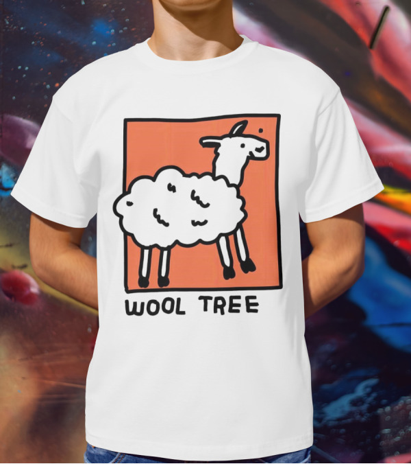 Wool Tree Black Sheep Illustration On Orange Background T-Shirt