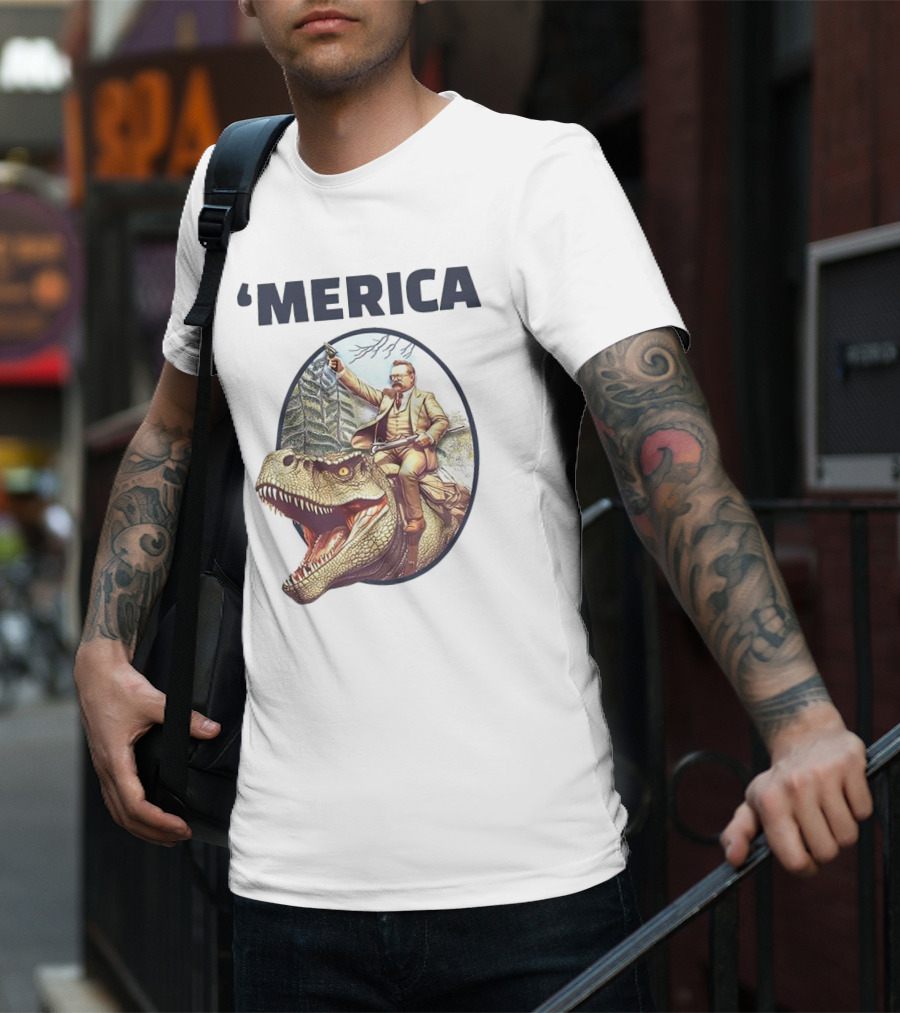'Merica Chris Long Teddy Roosevelt Riding Allosaurus T-Shirt