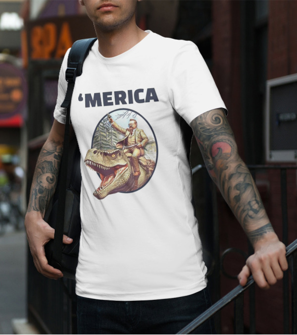 'Merica Chris Long Teddy Roosevelt Riding Allosaurus T-Shirt