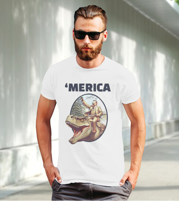 'Merica Chris Long Teddy Roosevelt Riding Allosaurus T-Shirt