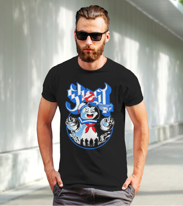 Stay Puft Marshmallow Man Ghostbusters Inspired With Ghostbusters Logo T-Shirt