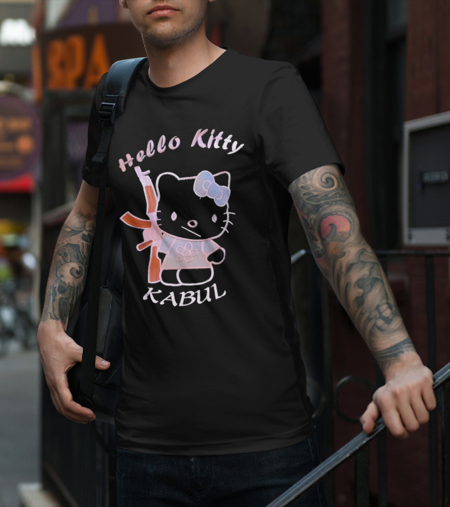 Hello Kitty Kabul Playful Twist On Iconic Character With Rifle T-Shirt