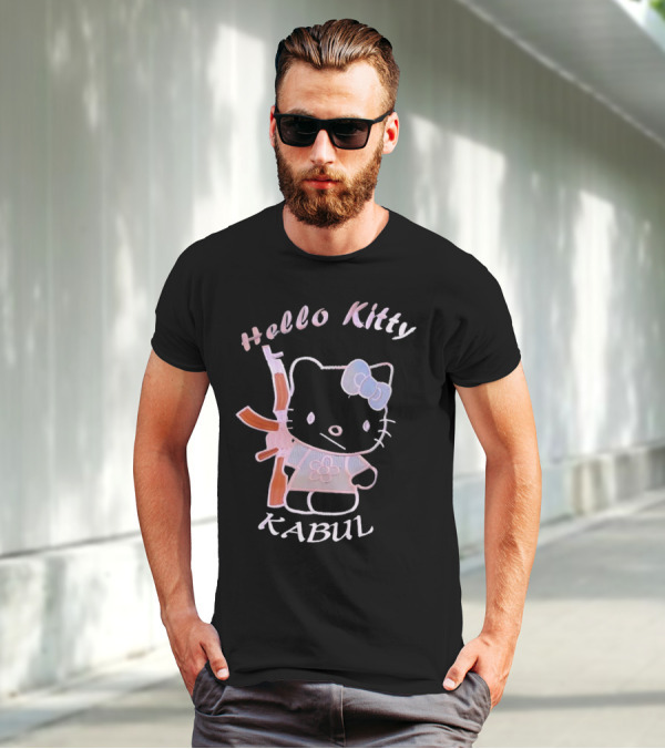 Hello Kitty Kabul Playful Twist On Iconic Character With Rifle T-Shirt