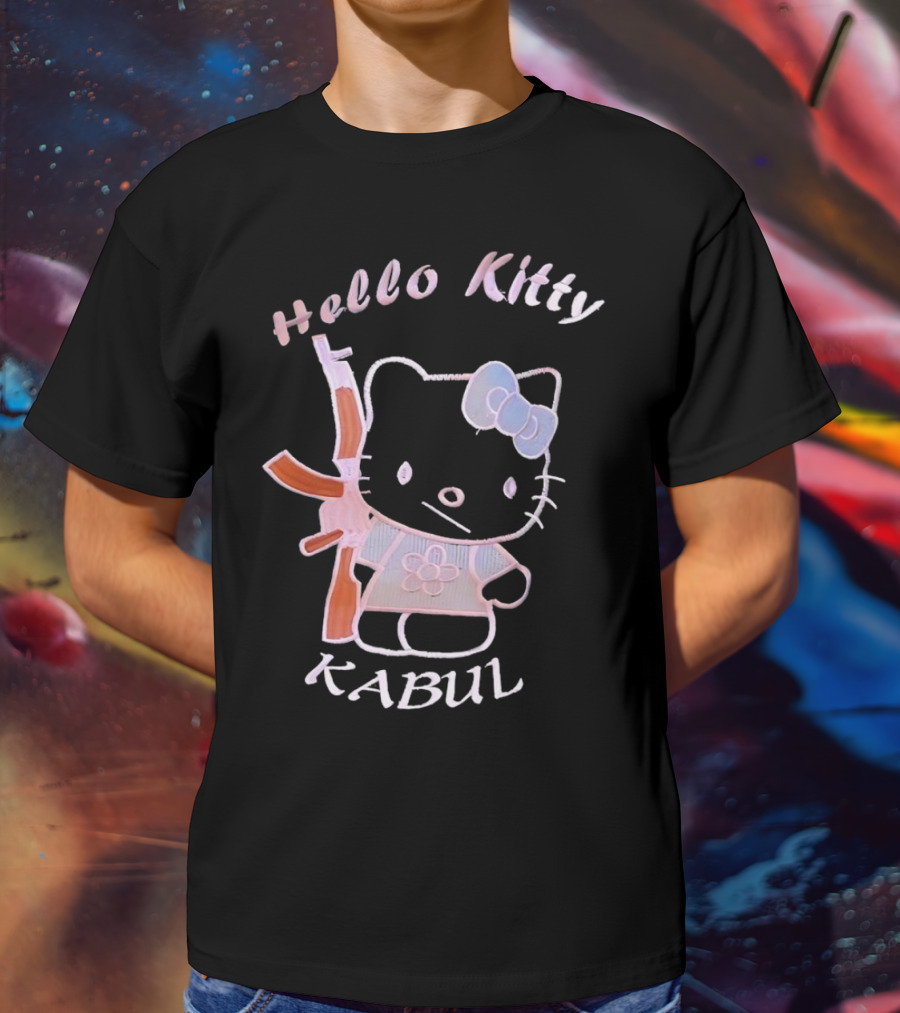 Hello Kitty Kabul Playful Twist On Iconic Character With Rifle T-Shirt