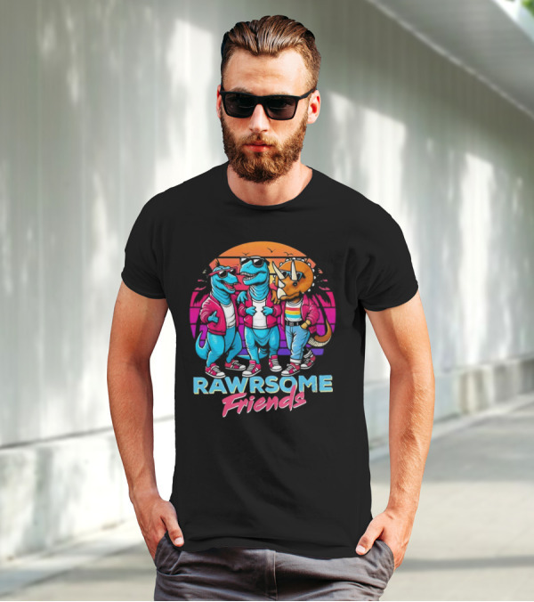 Rawrsome Friends Juna Duncan Retro Dinosaur Crew T-Shirt